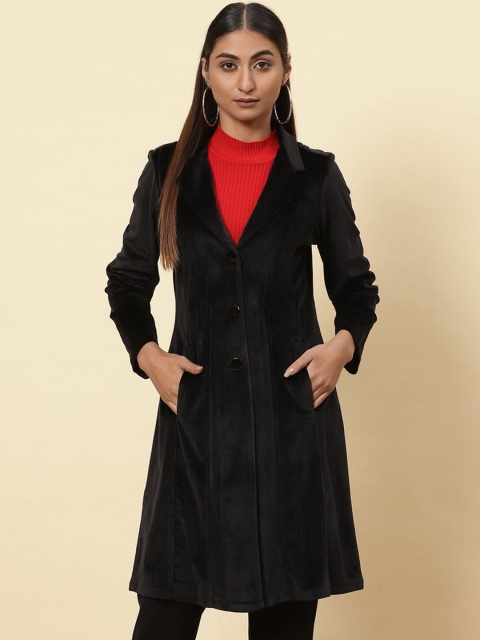 

Lakshita Women Black Solid Velvet Princess Coat