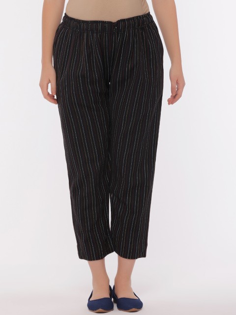

The Mom Store Women Black Kantha Stripes Cotton Maternity Lounge Pants