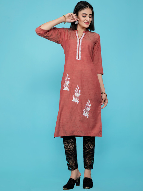 

POONAM DESIGNER Women Maroon Chikan Work Kurta
