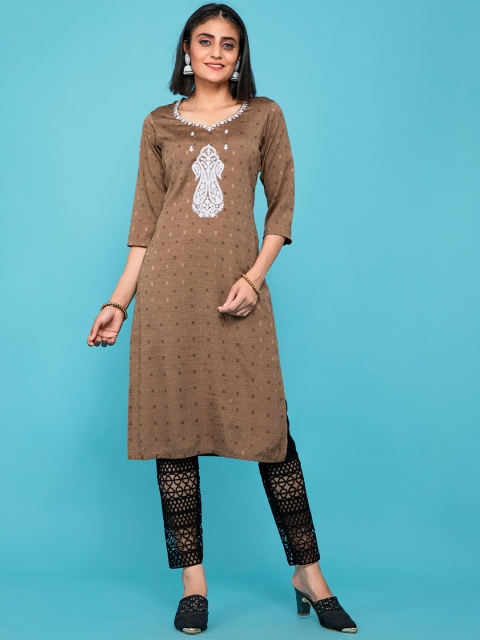 

POONAM DESIGNER Women Brown Thread Work Kurta