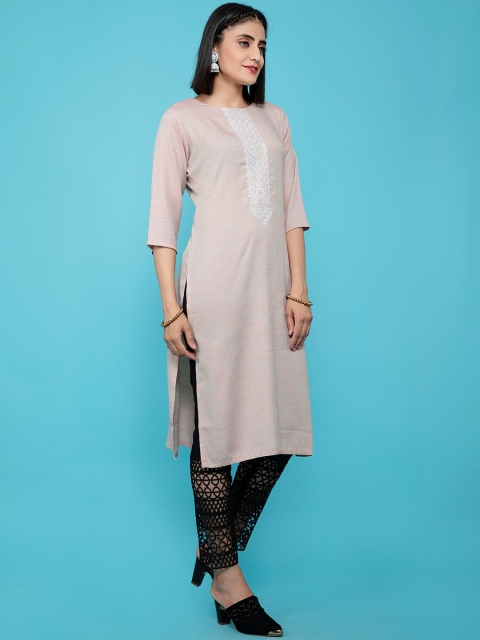 

POONAM DESIGNER Women Peach-Coloured Paisley Colourblocked Thread Work Pathani Kurta