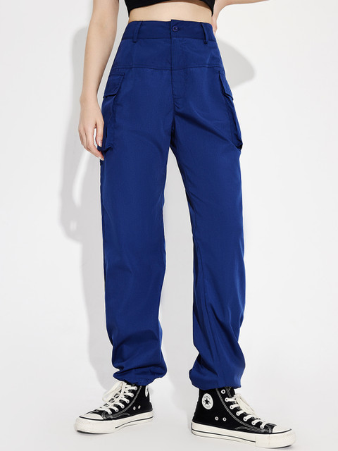 

URBANIC Women Navy Blue Solid Mid-Rise Joggers