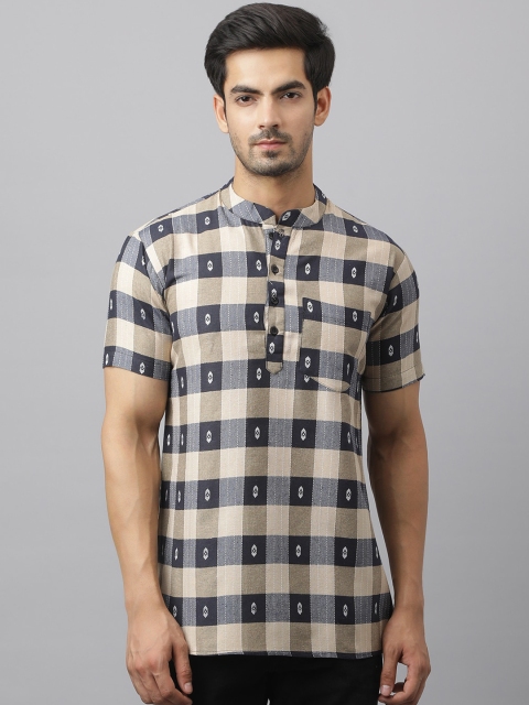 

Waahiba Men Orange Thread Work Indigo Handloom Pathani Kurta