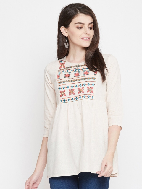 

Evalona Off White Ethnic Motifs Yoke Design Thread Work Thread Work Kurti