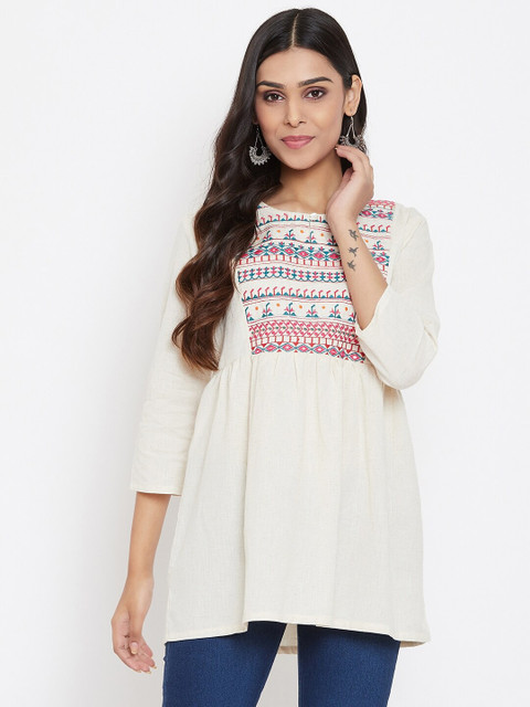 

Evalona Cream-Coloured Ethnic Motifs Embroidered Kurti