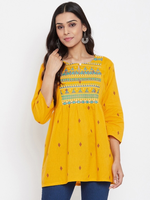 

Evalona Mustard Yellow & Green Printed Kurti