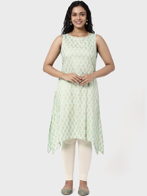 

R&B Women Green Geometric Printed Thread Work Kurta