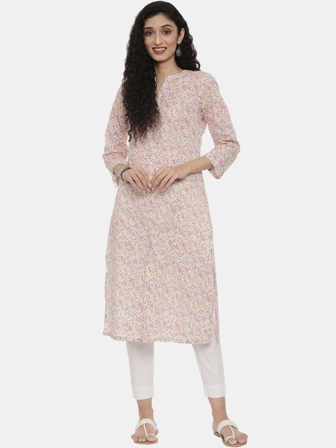 

R&B Women White & Cream-Coloured Floral Printed Thread Work Kurta