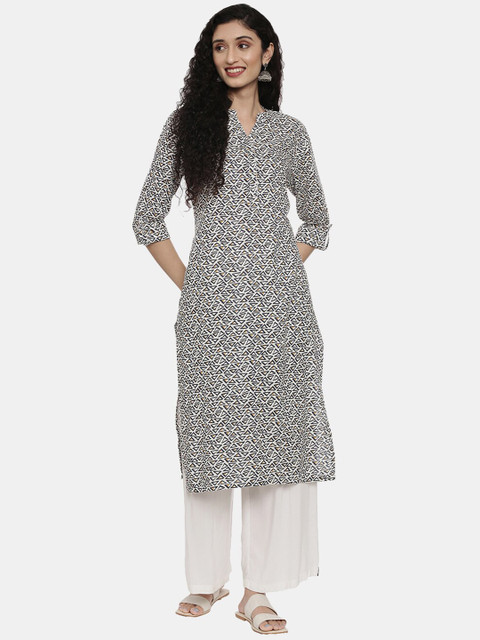 

R&B Women White Geometric Printed Kurta
