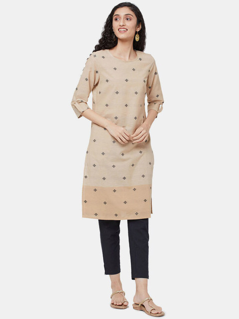 

R&B Women Beige Woven Design Geometric Kurta
