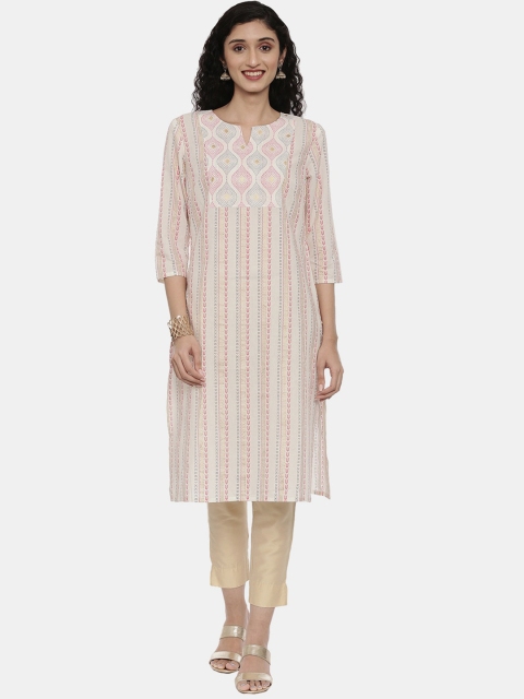 

R&B Women White Striped Printed Kurta