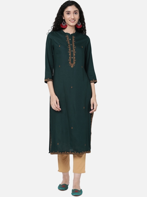 

R&B Women Green Embroidered Kurta