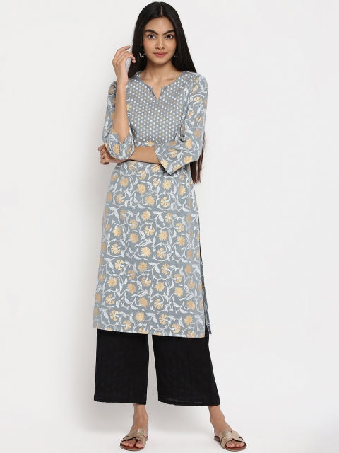 

R&B Women Grey & Gold-Toned Floral Printed Kurta