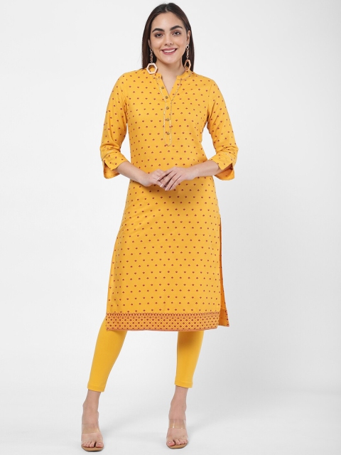 

R&B Women Yellow & Pink Ethnic Motifs Printed Straight Kurta