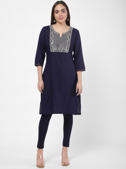 

R&B Women Blue Ethnic Motifs Embroidered Kurta