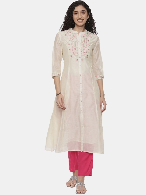

R&B Women White Thread Work Regular Kurta