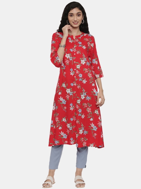 

R&B Women Red Floral Printed Kurta