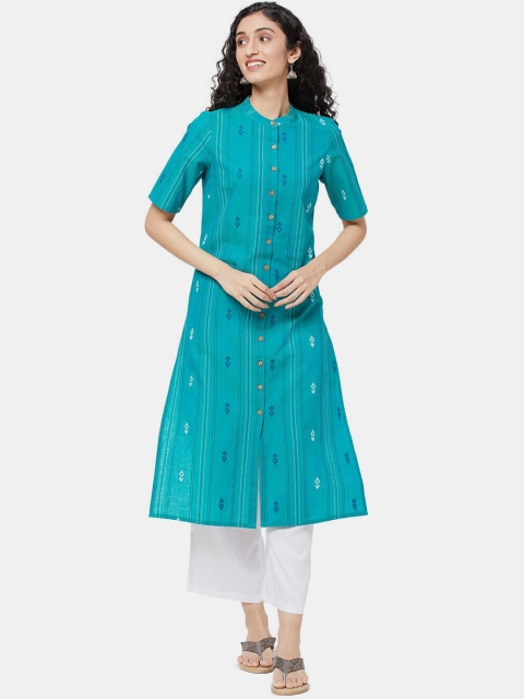 

R&B Women Green & Blue Printed Kurta