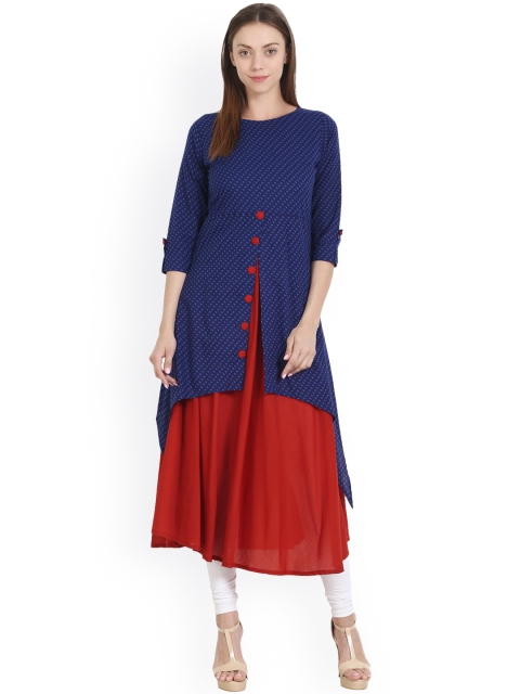 

Nayo Women Blue & Red Printed Layered A-Line Kurta
