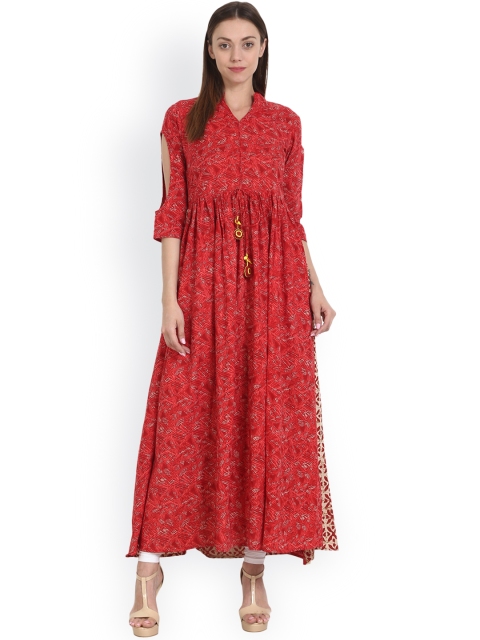 

Nayo Women Coral Red Printed Anarkali Kurta