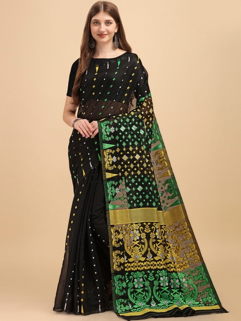 

Wuxi Black & Yellow Woven Design Pure Cotton Jamdani Saree