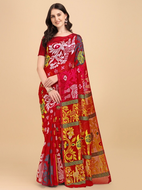 

Wuxi Women Red & Yellow Woven Design Pure Cotton Jamdani Saree