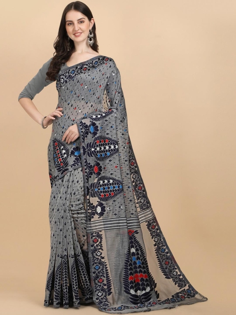 

Wuxi Grey & Black Woven Design Pure Cotton Jamdani Saree