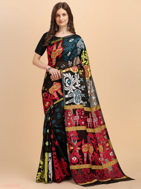 

Wuxi Black & Red Ethnic Motifs Pure Cotton Jamdani Saree