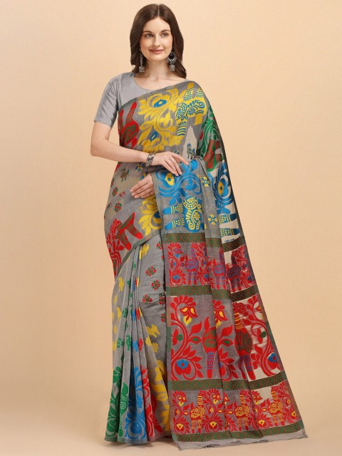 

Wuxi Grey & Red Woven Design Pure Cotton Jamdani Saree
