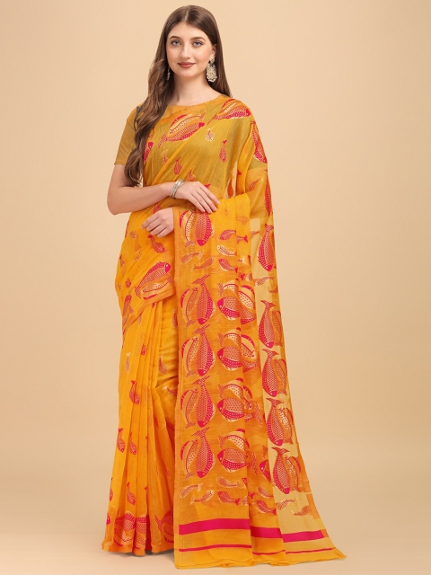 

Wuxi Gold-Toned & Red Woven Design Pure Cotton Jamdani Saree