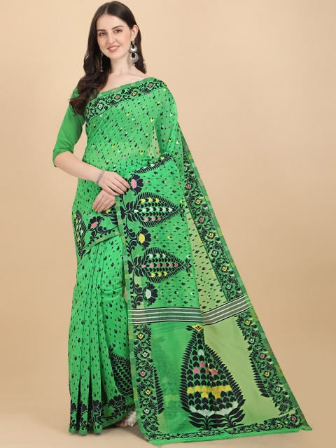 

Wuxi Green & Yellow Ethnic Motifs Pure Cotton Jamdani Saree