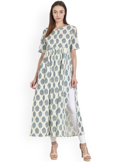 

Nayo Women Off-White & Blue Printed Anarkali Kurta