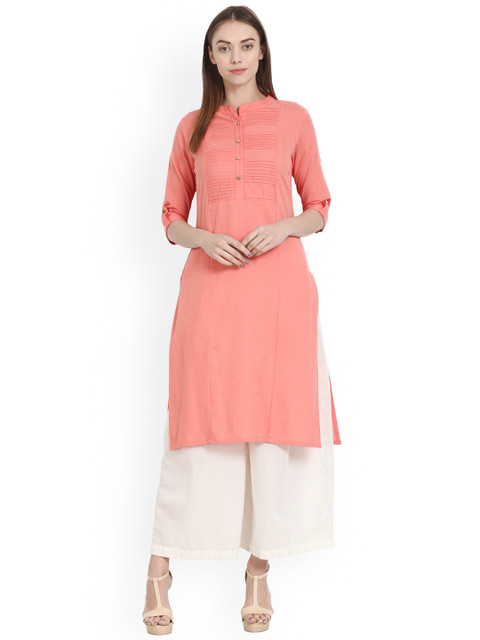 

Nayo Women Peach-Coloured Solid Straight Kurta
