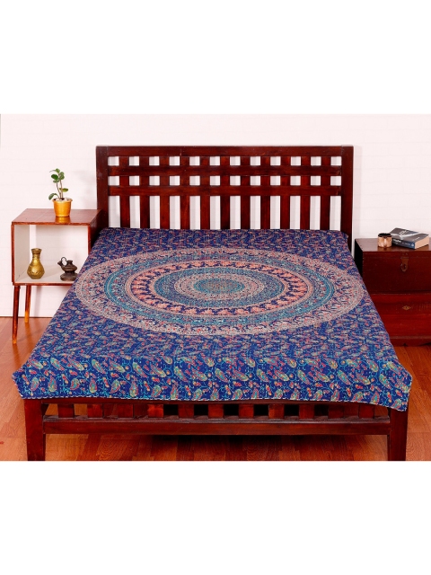 

HANDICRAFT PALACE Women Blue & Peach Printed Quilted Cotton Single Bed Cover