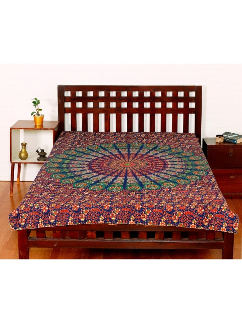 

BHANDICRAFT PALACE Blue & Green Mandala Printed Quilted Cotton Single Bed Cover