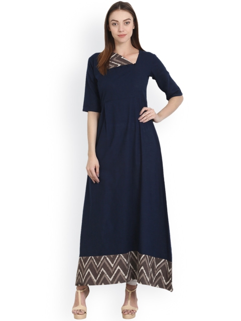 

Nayo Women Navy Blue Solid A-Line Kurta