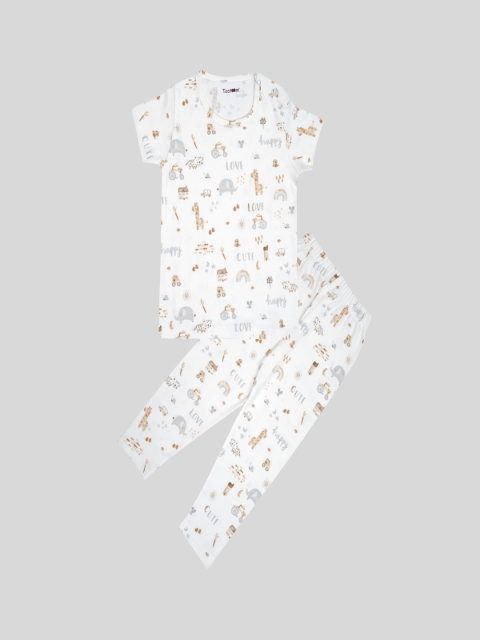 

Taatoom Boys Off White & Blue Printed Night suit