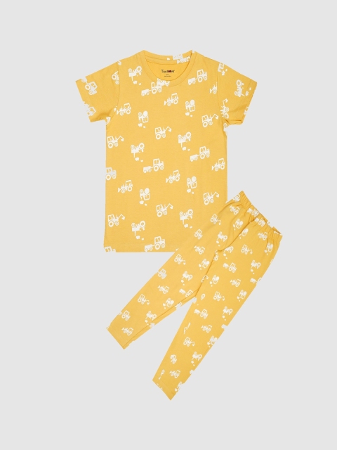

Taatoom Boys Yellow Printed Cotton Night suit