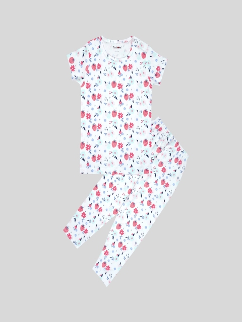 

Taatoom Boys Off White & Pink Printed Night suit