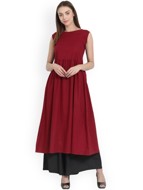 

Nayo Women Maroon Solid A-Line Kurta