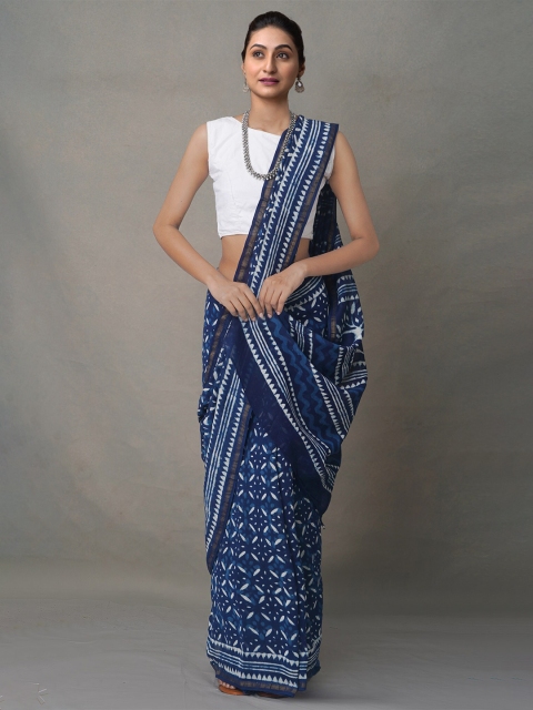 

Unnati Silks Blue Dabu Zari Chanderi Saree