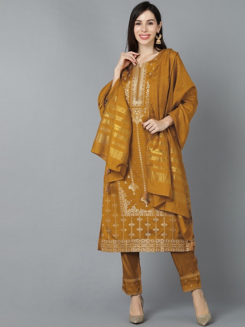 

AHIKA Women Mustard Yellow Ethnic Motifs Printed Kurta with Trousers & Dupatta