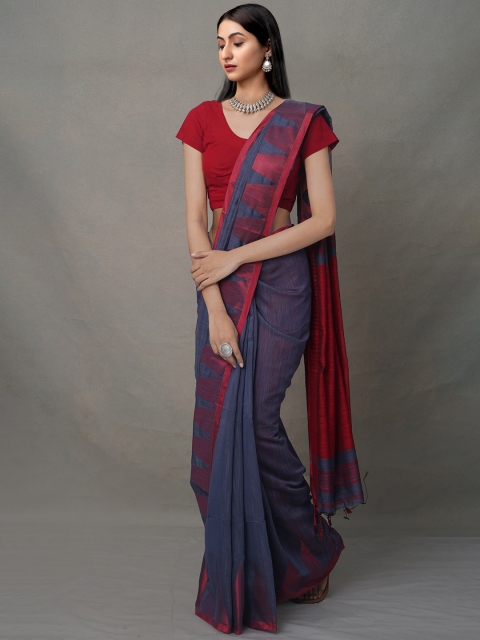 

Unnati Silks Blue Pure Linen Jamdani Saree