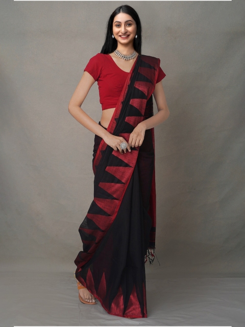 

Unnati Silks Black & Red Woven Design Pure Linen Jamdani Saree