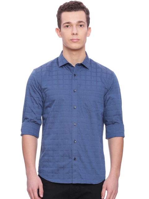 

Basics Men Blue Slim Fit Self-Checked Casual Shirt