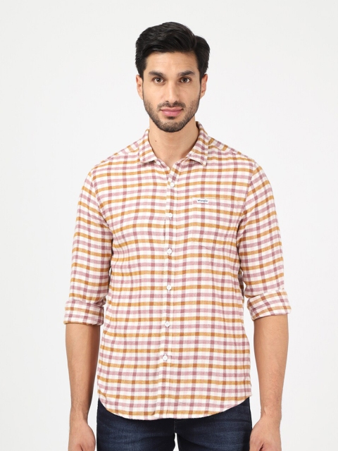 

Wrangler Men White and Orange checked Slim Fit Casual Shirt