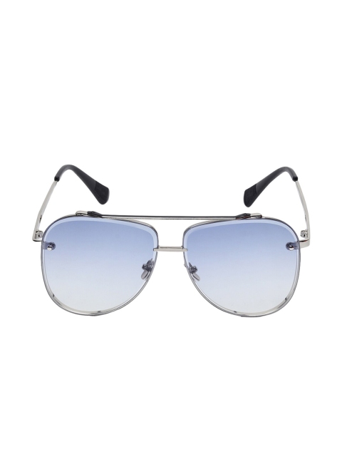 

CRIBA Unisex Blue Lens & Silver-Toned Shield Sunglasses with UV Protected Lens