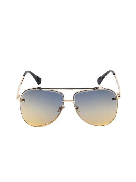 

CRIBA Unisex Blue Lens & Gold-Toned Browline Sunglasses with UV Protected Lens