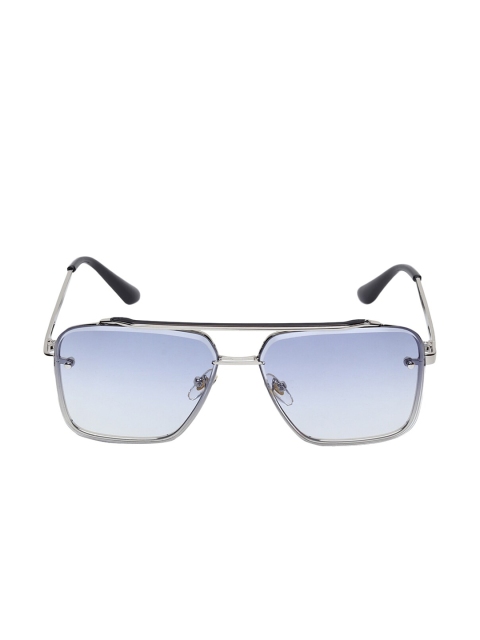 

CRIBA Unisex Blue Lens & Silver-Toned Browline Sunglasses with UV Protected Lens