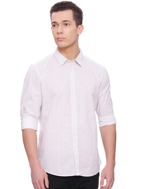

Basics Men White Slim Fit Printed Casual Shirt